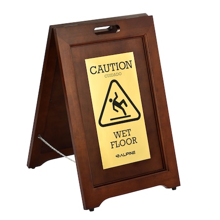 2-Sided Brass Plated Wet Floor Sign